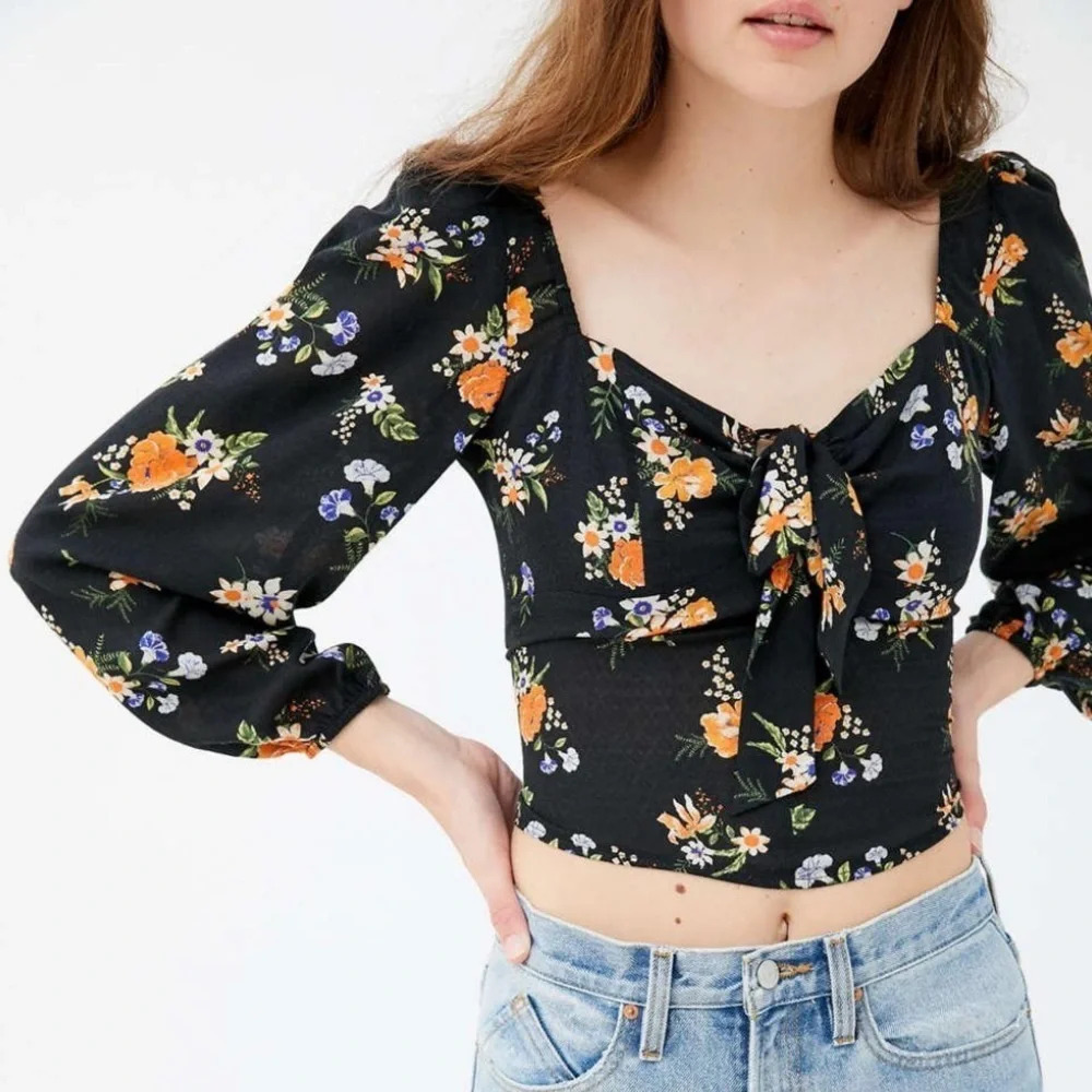 Urban Outfitters Rosalind Puff Sleeve Long Sleeve Crop Top